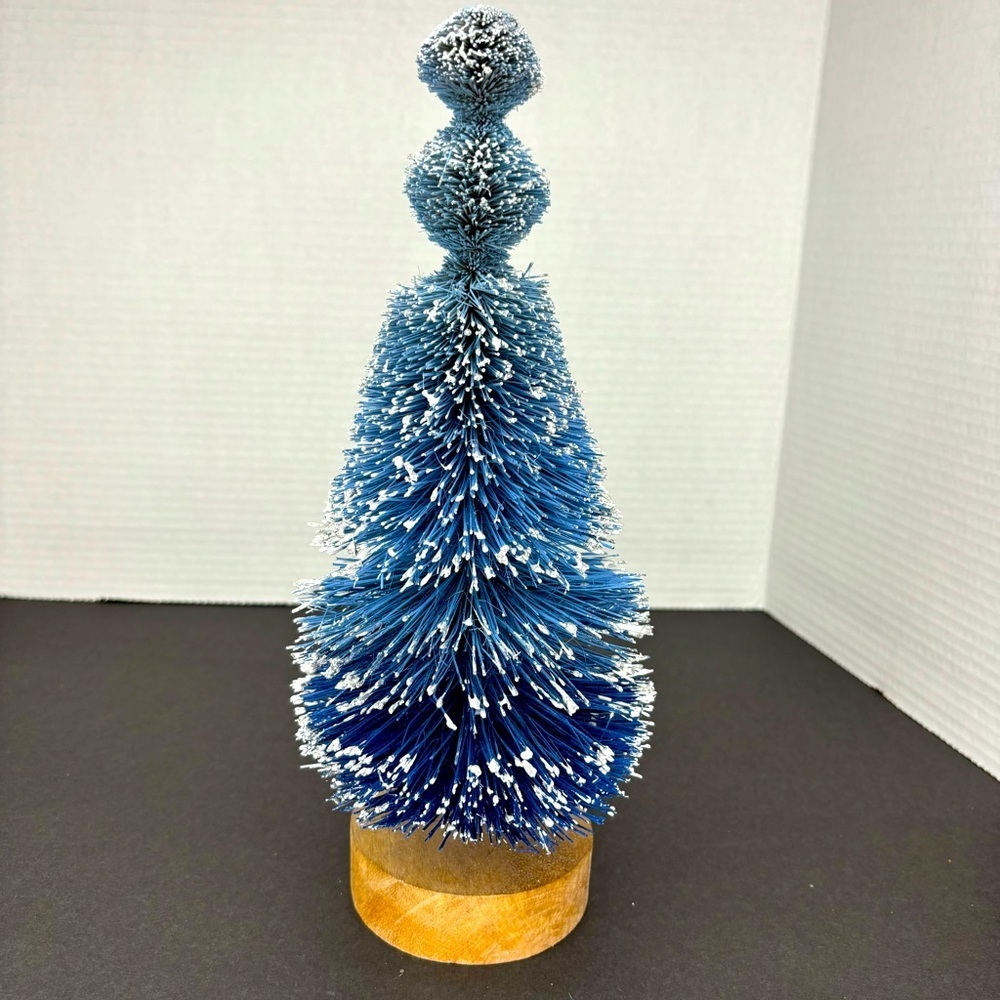 Anthropologie 12" Tilly Bottle Brush Tree Snow Flocked Glitter Beautiful Blue